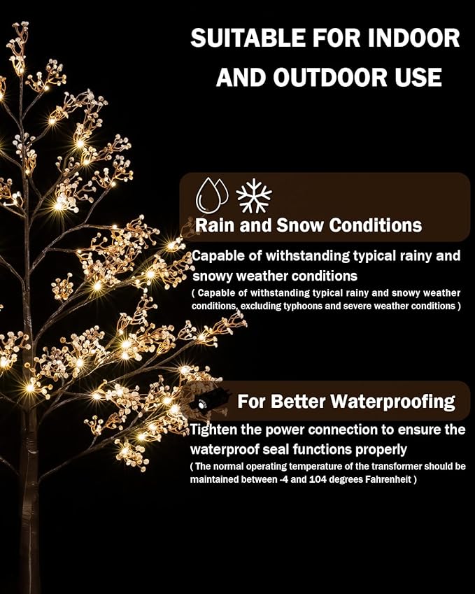 4ft Lighted Baby's Breath Tree with 64 Warm White LED Lights for Holiday Decor - Dimmable, UL Certified, Waterproof - Ideal for Indoor and Outdoor Decoration