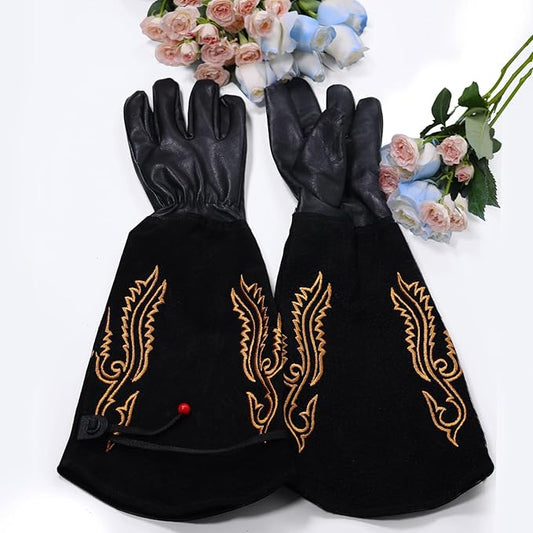 Gardening Gloves Thorn Proof for Rose Pruning & Cactus Trimming, Cowboy Western Style Long Leather Garden Gloves for Women & Men (Western Style, Medium)