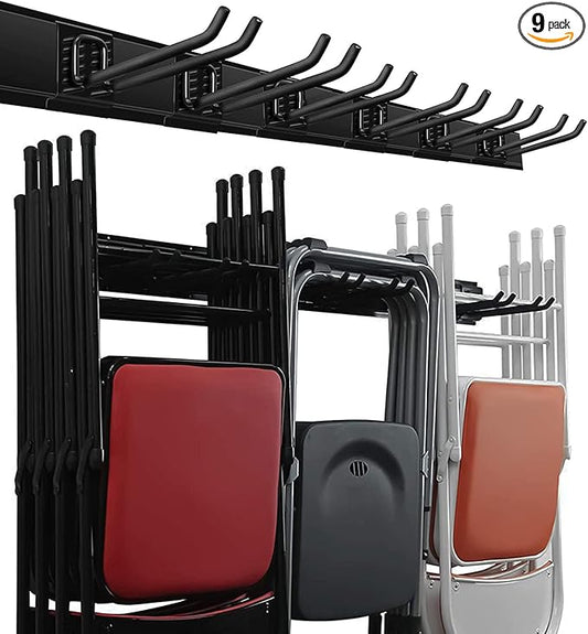 Wallmaster Garage Storage Organization Wall Mount, Garden Tool Rack Organizer Heavy Duty Folding Chair Hangers with 6 Adjustable Hooks 48inch Tracks Max Load 450lb