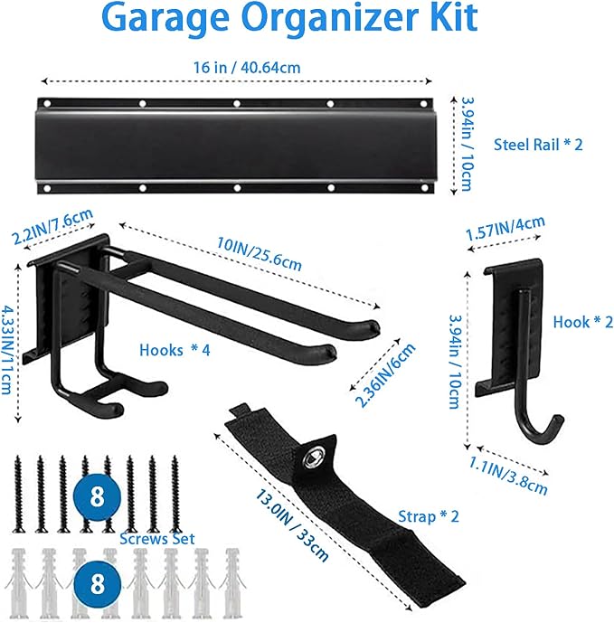 Garage Tool Organizer Wall Mount,32 inches Garden Tool Organizer with Adjustable Hooks for Garage, Basement, Shed,Shovel (Normal)