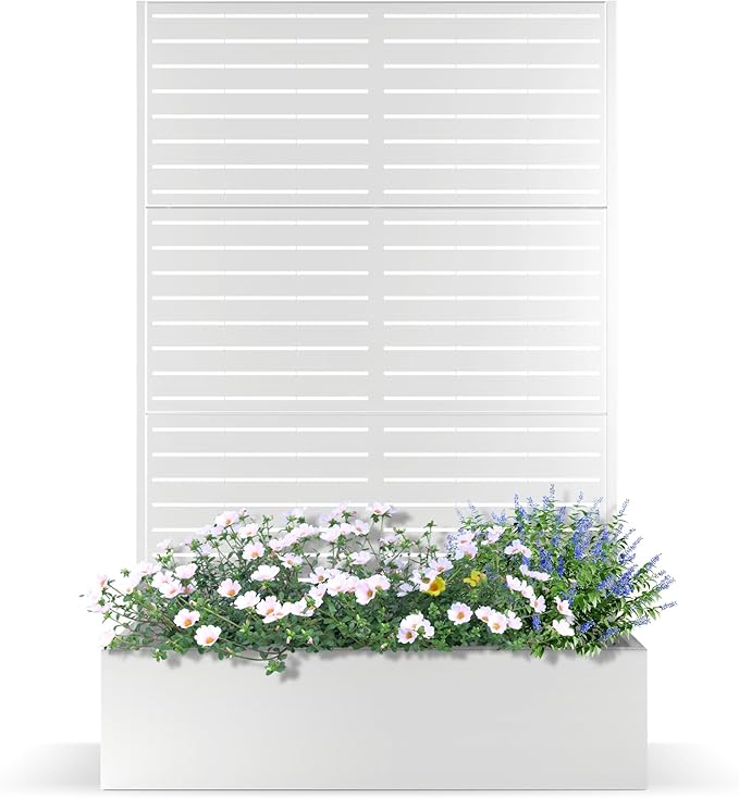 Metal Planter Box with Trellis, Planter Box with Privacy Screen, Privacy Trellis Outdoor for Climbing Plants with Drainage Holes, Raised Garden Bed for Vegetables