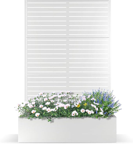 Metal Planter Box with Trellis, Planter Box with Privacy Screen, Privacy Trellis Outdoor for Climbing Plants with Drainage Holes, Raised Garden Bed for Vegetables