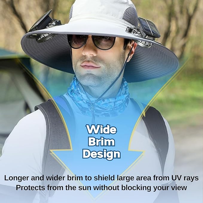 Wide Brim Sun Hat with Solar Fan, Solar Fan Hat, Men Sunscreen Sun Hats with Fans, SolarFan Outdoor