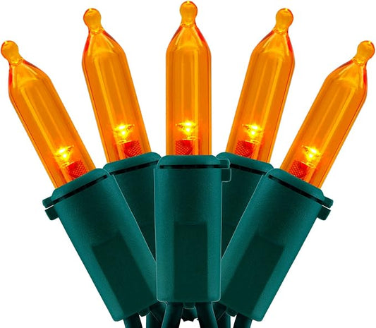 YULETIME 200 Count Orange LED Christmas Lights, 66 Feet Green Wire UL Certified Commercial Grade Holiday String Light Set (Orange)