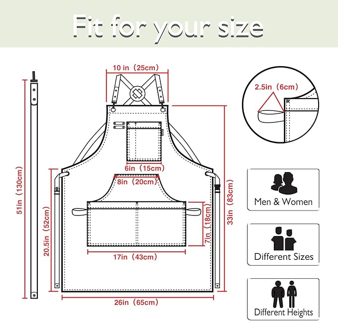 Kitchen Apron, Work Apron, Canvas, Multiple Pockets, Gardening, Painting, BBQ, Artist, Carpenter, Sizes M to XXL, White