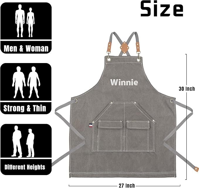 Personalized Chef Aprons for Men Women Canvas Cross Back Heavy Duty Work Apron for Coffee Shop Bartender Bistro Woodworking