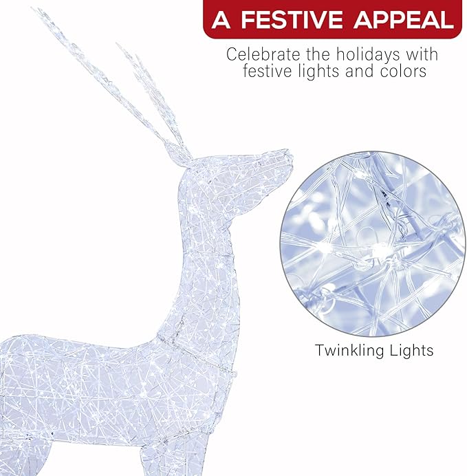 Hykolity 4.5 FT 3D Lighted Outdoor Christmas Reindeers Family, 3-Piece Light Up Twinkling Deer Set with 1660 White LED Lights, Groud Stakes, Zip Ties for Holiday Decorations