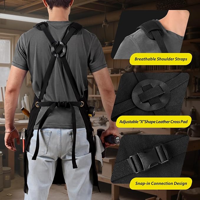 ROTANET Woodworking Apron for Men, Canvas Work Aprons Waterproof Heavy Duty Tool Pockets for Shop Carpenter Woodworkers Gifts