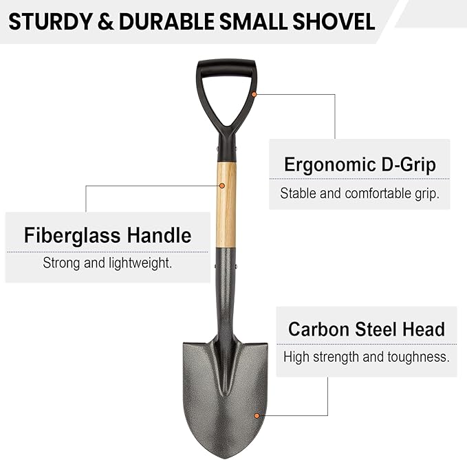 Kids Metal 28-inch Round Shovel with D-Handle - Camp, Beach & Garden Shovel