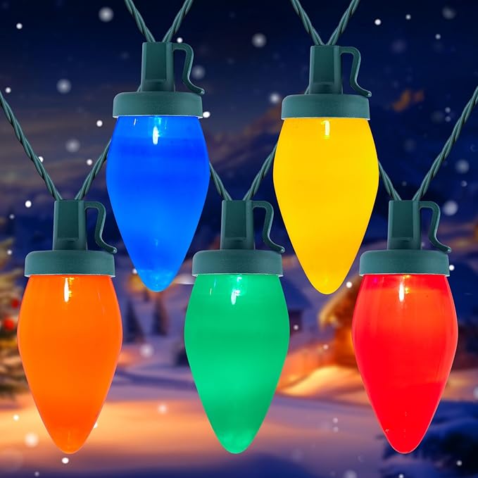 C9 Christmas Lights Outdoor Waterproof, 81 Feet 100 LED C9 String Lights with Timer & 8 Light Mode, Connectable Christmas Tree Lights for Indoor Outside Roofline Patio Decorations, Multicolor