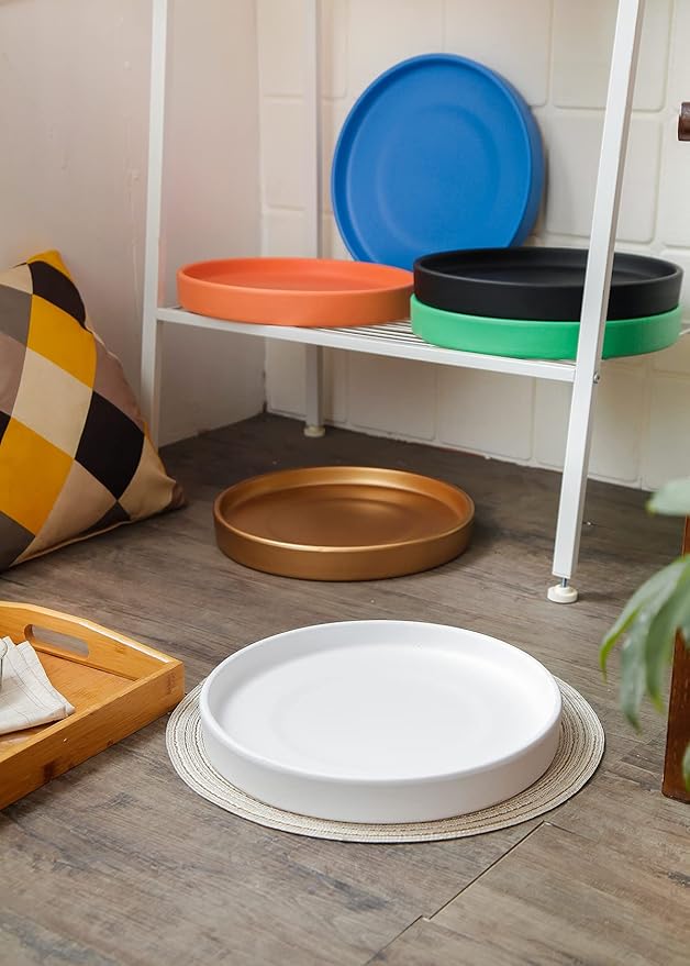 12 Inch Large Ceramic Saucer - Ceramic Drainage Tray for Plant Pot (Matte White)