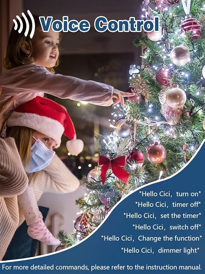 Voice Controlled Christmas Lights with Remote, 132 FT 400 LED String Lights Indoor Outdoor with 12 Modes 3 Timers, Dimmable Twinkle Light Plug in Waterproof for Xmas Tree Party Decor, Cool White