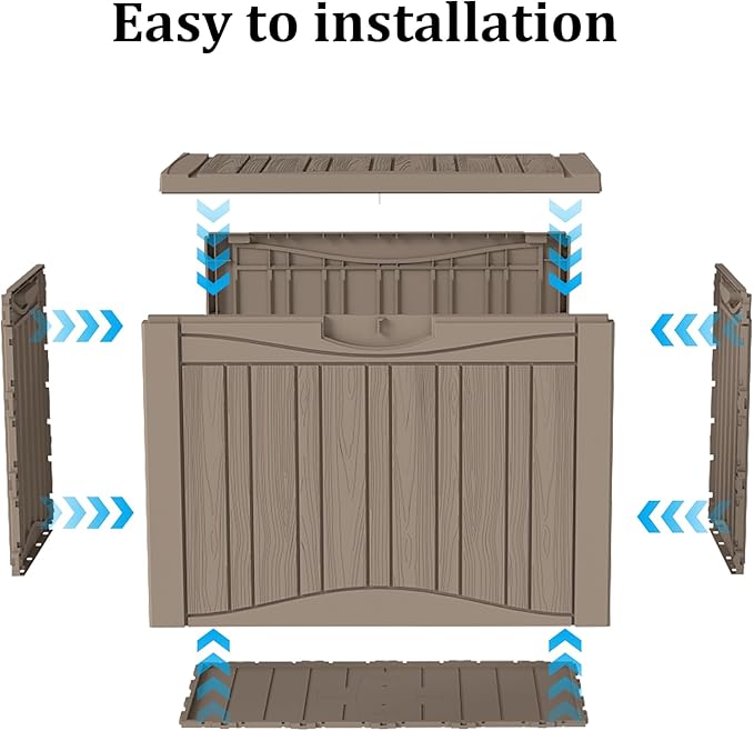 50 Gallon Waterproof Large Resin Deck Box Indoor/Outdoor Lockable Storage Container and Seating for Garden, Pool, and Patio (50 Gallon, Grey)