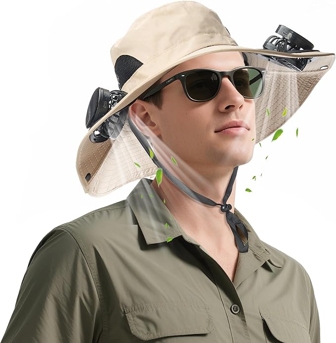 Solar Fan hat, Equipped with Two Detachable Fans, USB/Solar Dual Power Supply, Full Sun Protection,Wide Brim Adjustable
