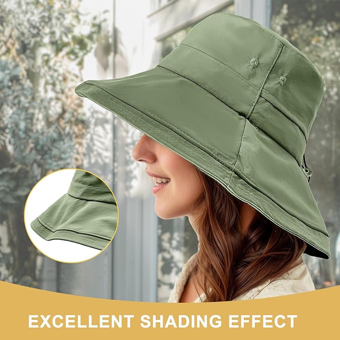 Sun Hats for Women Wide Brim Ponytail UV Protection Beach Hat Packable Waterproof Bucket Hat for Travel Hiking Gardening