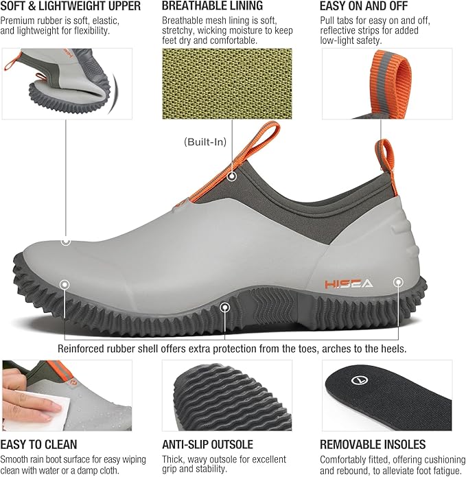 HISEA Waterproof Garden Shoes for Women Neoprene Slip-On Rubber Rain Footwear Short Ankle Booties