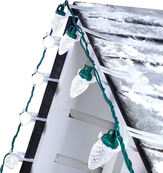 C9 LED Christmas Lights Outdoor, 68Ft 100 LED String with All in One Clips, Commercial Grade Waterproof Outdoor Christmas Lights for House Outside Roofline Xmas Decor, Pure White