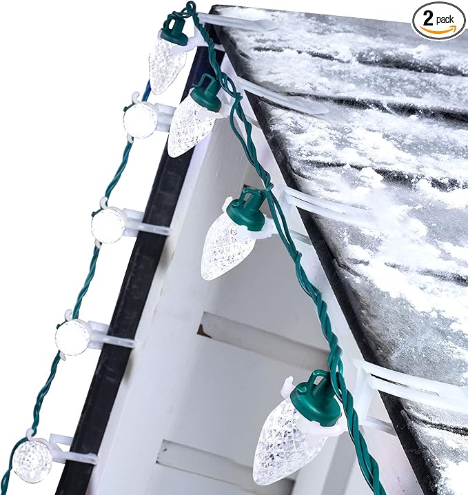 C9 LED Christmas Lights Outdoor, 68 Ft 100 LED C9 String Light with 100 All in One Clips, Connectable Waterproof Christmas Tree Lights for Outside Roofline Backyard Garden Decor, Pure White 2 Pack