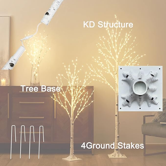 BAOLITVINE Lighted Birch Tree Plug in 330 Fairy Lights 6FT, White Tree with Lights for Indoor Outdoor Home Room Christmjas Easter Decoration