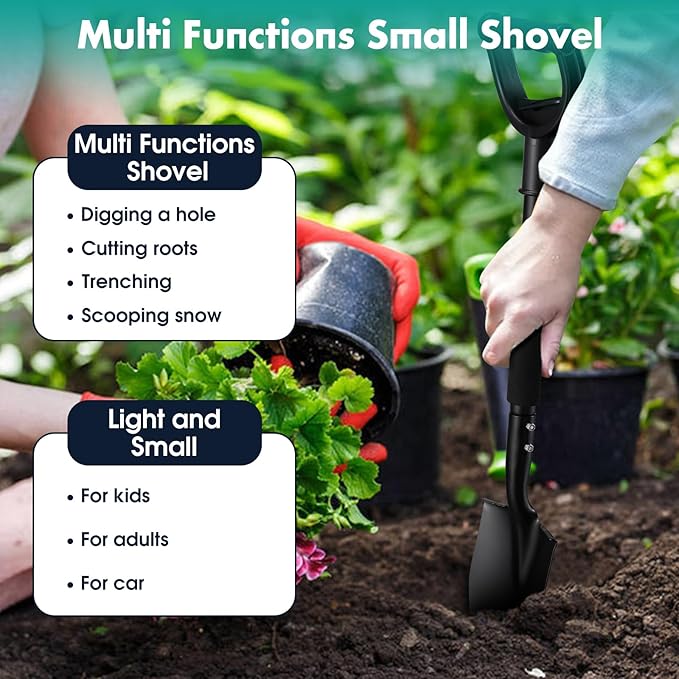 Garden Shovel, 31 Inch Small Garden Shovel, Light Weight Metal Gardening Flat Small Digging Shovel Spade for Kids, Planting, Gardening, Camping, Car, Mini Shovel- 6 Inch Wide Spade