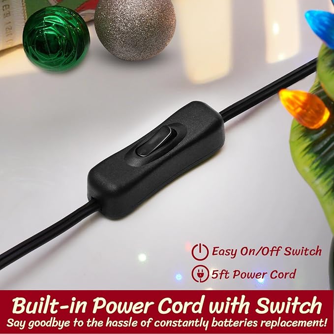 Lakumu 16.5" Table Top Christmas Tree, Hand Painted Resin Christmas Tree with Lights, Pre-lit Xmas Tree Decor Lighted Tabletop Decoration with Multicolored LED Bulbs, Ceramic-Like Finish