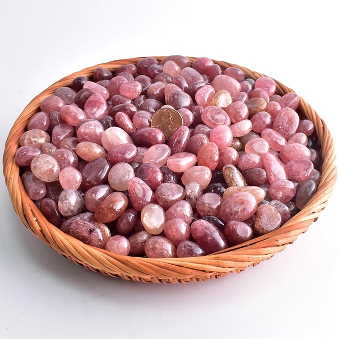 Polished Strawberry Quartz Crystals - 72 pcs Handpicked Tumbled Gemstones Rocks, Pebbles for Reiki, Chakra, Healing, Home Decor