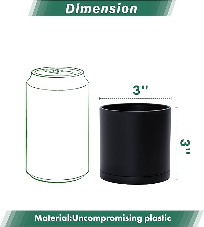 D'vine Dev 12 Pack 3 Inch Mini Plastic Plant Pots, Small Garden Planters for Plant with Drainage Holes and Saucers, Black Color, 74-Y-C-4
