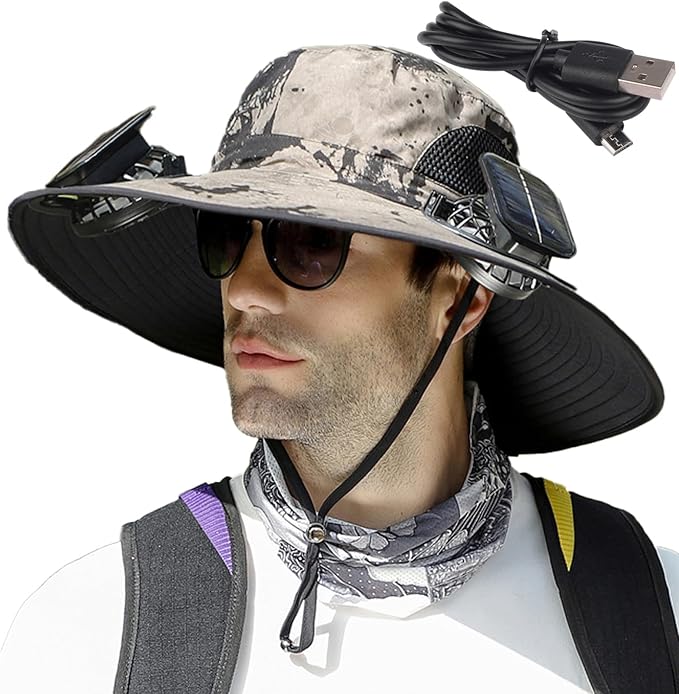 Wide Brim Sun Hat with Solar Fan, Solar Fan Hat, Men Sunscreen Sun Hats with Fans, SolarFan Outdoor