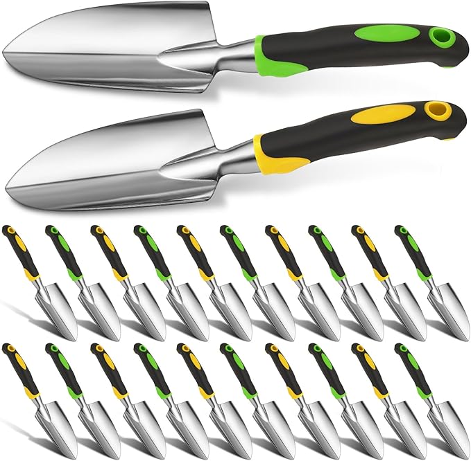 Garden Shovel Aluminum Alloy Heavy Duty Trowel Garden Tool Small Shovels for Digging Metal Hand Trowel Spade with Soft TPR Handle for Lawn Yard Farm Home Shop Planting(24 Pcs)