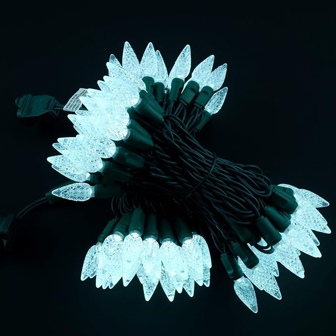 YULETIME Cool White C6 Strawberry LED Christmas Lights, 33 ft 100 Count 4" Spacing One-Piece High Waterproof UL Certified String Light (Cool White)