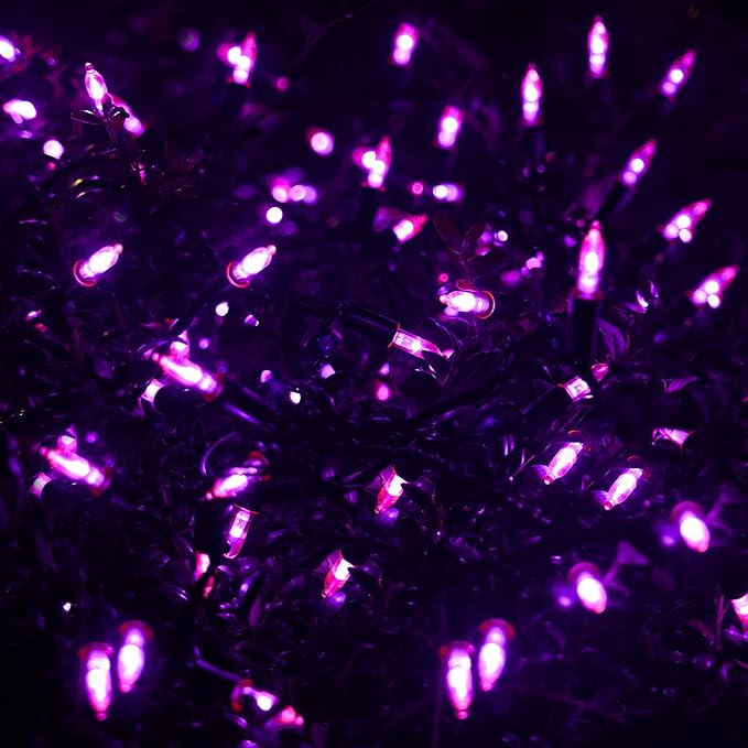 WATERGLIDE 50 LED Outdoor Halloween Lights, 16 FT Mini String Light with 8 Modes, Waterproof Battery Operated Tree Lights for Indoor Outdoor Patio Garden Party Wedding Decoration, Purple