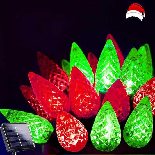 C6 Solar Christmas Lights Outdoor, 50 LED 16FT Christmas Decorations Outdoor Waterproof, Solar String Lights for Outside with 8 Modes, Fairy Twinkle Light for Tree Garden Xmas Decor (Red and Green)