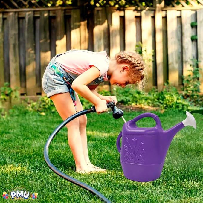 PMU 2 Gallon Watering Can - Garden Watering Can for Indoor & Outdoor Plants - Plastic Water Can with Detachable Sprinkler Head - Large Water Pot, Made in USA - Purple Pkg/1