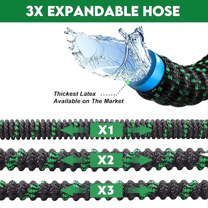 75 ft Expandable Garden Hose - Kink Free Flexible Water Hose 75ft with 10 Pattern Spray Nozzle, 3/4 Solid Brass Connectors, Retractable Latex Core - Lightweight Expanding Hose