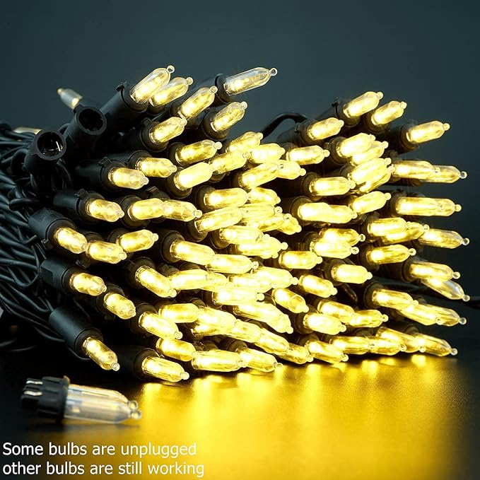 YULETIME 200 Warm White LED Christmas Lights, 66 Feet Black Wire UL Certified Commercial Grade Holiday String Light Set