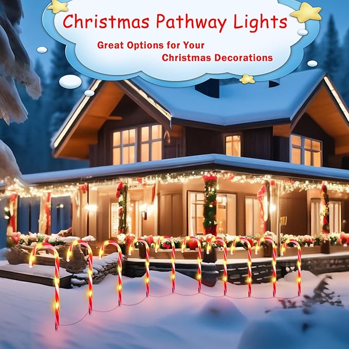 20 Pack Solar Christmas Candy Cane Lights, Christmas Decorations Outdoor Waterproof, Solar Powered Pathway Lights with 8 lighting Modes & Memory Function for Outside Party Garden Yard Patio Decoration