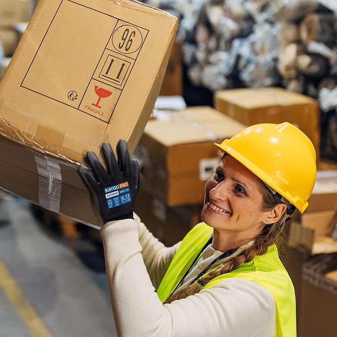 KAYGO Cut Resistant Gloves PU Coated, 12 Pairs Safety Work Gloves with full fingers Touchscreen, ANSI Cut Level A2, for Men and Women, Ideal for General Duty Work KG11P, Black,XL