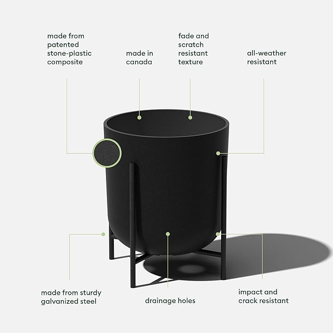 Veradek Mason Series Raised Lima Planter - Round Planter for Patio/Balcony | Plastic-Stone Composite w/Metal Plant Stand | Modern Décor for Plants