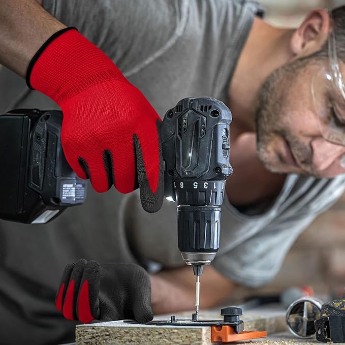 Ultra-Thin PU Coated Work Gloves 12 Pairs Breathable High Dexterity Gardening Warehouse Assembly Precision Tasks