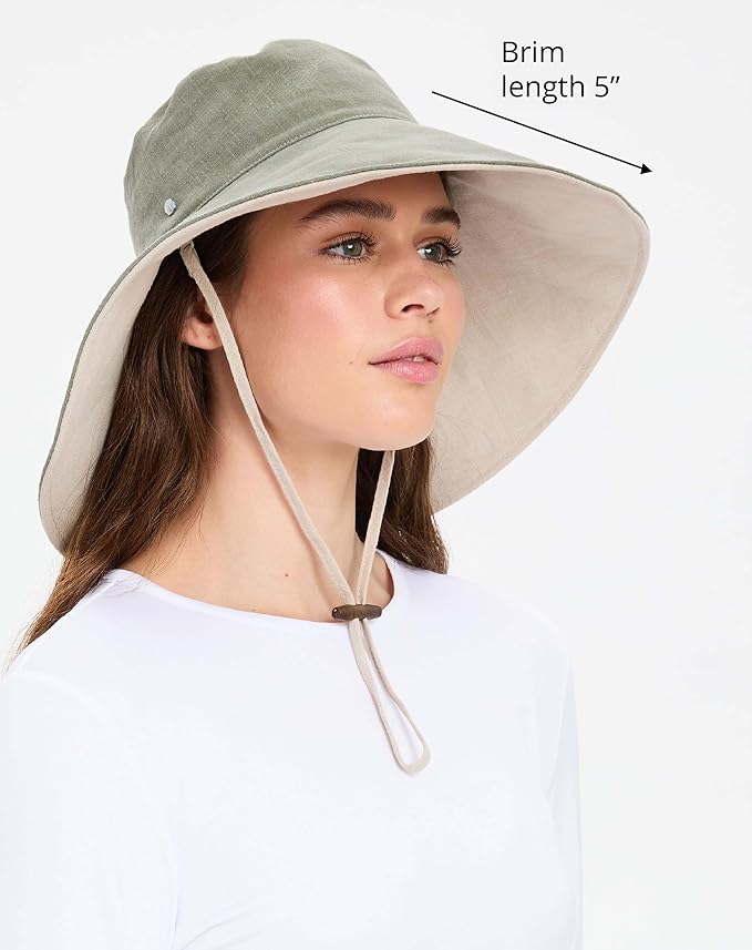 Solbari Women’s Ultra-Wide Cotton Linen Sun Hat UPF 50+, Packable, Adjustable with Ponytail Hole for Travel, Beach & Outdoors