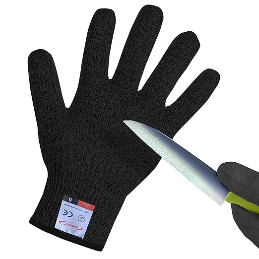 Cutting Gloves, 1 Pairs of Cut Resistant Gloves Food Grade, Cut Resistant Gloves for Kitchen, Oyster Shucking, Fish Fillet Processing, Carving Wood and Gardening(Large-Black)