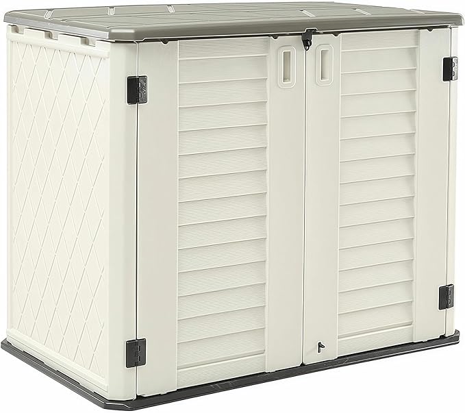 HOMSPARK Storage Shed Weather Resistance, Multi-Purpose Outdoor Storage Cabinet for Backyards and Patios, 26 Cu.ft Capacity Horizontal Storage Shed for Bike, Lawnmower, Trash Cans, Patio Accessories