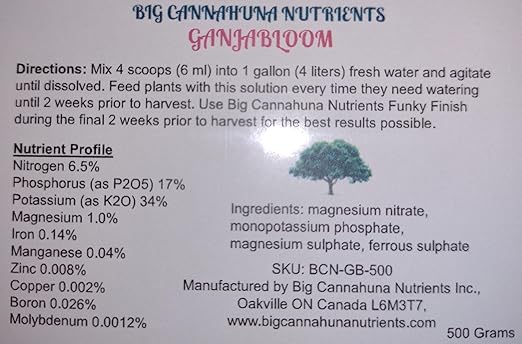Big Cannahuna Nutrients Ganjabloom - Fertilizer for Flowering Plants, 500 Grams