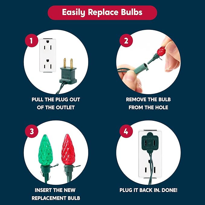 Joiedomi C6 Multicolor Christmas Lights, 100 LED Steady On Strawberry Lights, 33.66 FT Connectable Christmas String Lights for Indoor Outdoor Party Home Yard Xmas Tree House Decorations, Green Wire