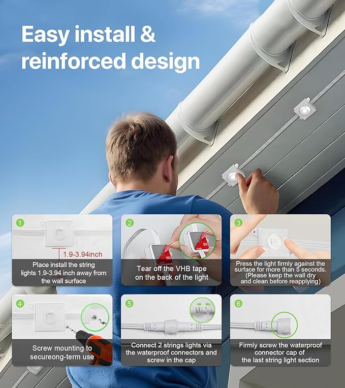 Permanent Outdoor Lights-200FT RGB+IC LED House Eave Light with Smart APP & Remote Control,120 LED Lights,72 Scene Modes, IP65 Waterproof String Lights for Christmas,Yard Decorations