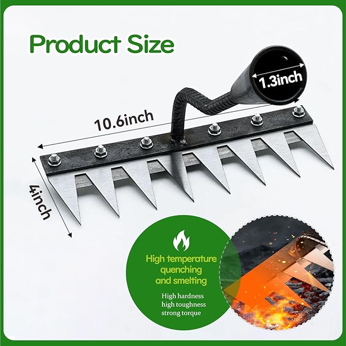 2025 Iron Weeding Rake 2.0, Iron Rake for Gardening and Weedings, Heavy Duty Gardening Hand Weed Puller Tools, 8 Teeth Carbon Steel Garden Weedings Rakes for Lawn Care