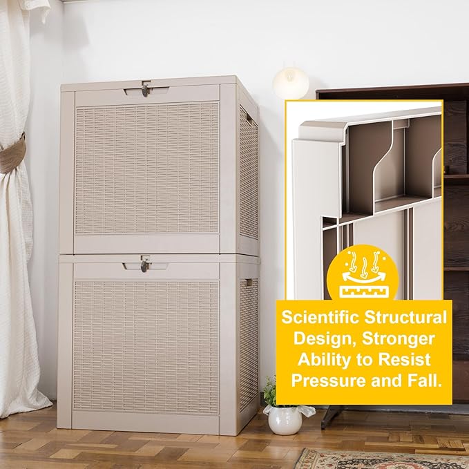 37 Gallon Outdoor Deck Box,Storage Lockable Waterproof Patio Furniture,Garden Tools,Cushions,Pool Accessories Outside Storage Resin Box(Grey)