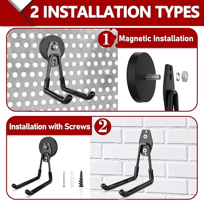 3-H Heavy Duty Magnet Garage Hooks 2 Pack, Extra Large Strong Magnetic Hooks for Hanging Cordless Power Drill, Utility Magnetic Tool Holder for Metal Cabinet, Steel Pegboard, Toolbox, Garage(Black)