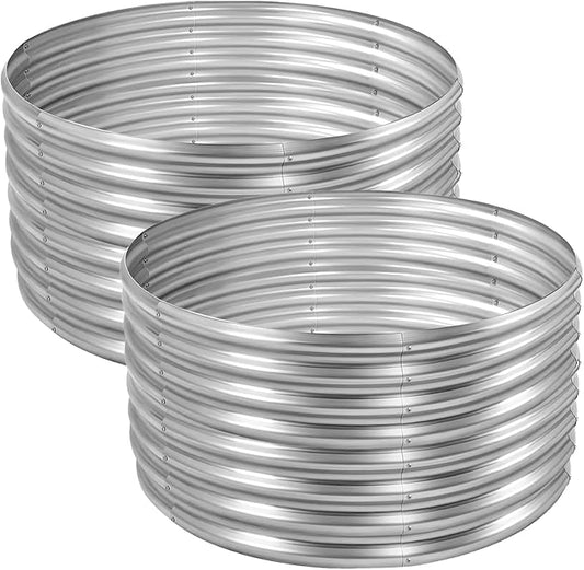 Land Guard 4×4×2ft Galvanized Raised Garden Bed Kit 2Pcs, Planter Raised Garden Beds Outdoor, Round Clearance Raised Garden Beds for Gardening Vegetables (Silver)