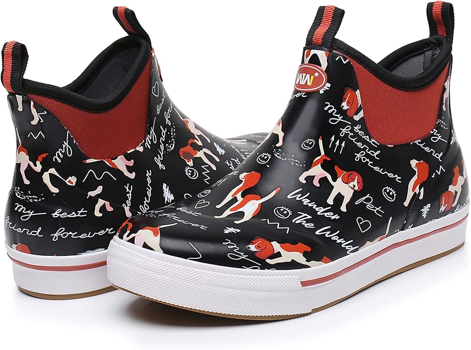 WTW Unisex Rain Boots for Men and Women Waterproof Rubber Fishing Deck Boots Neoprene Boots Slip on Ankle Garden Shoes